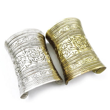 Vintage Metal Cuff Curved Bangle for Women - Metallic Gothic Long Wide Bracelet Adjustable Fashion Gift - The Jewellery Supermarket